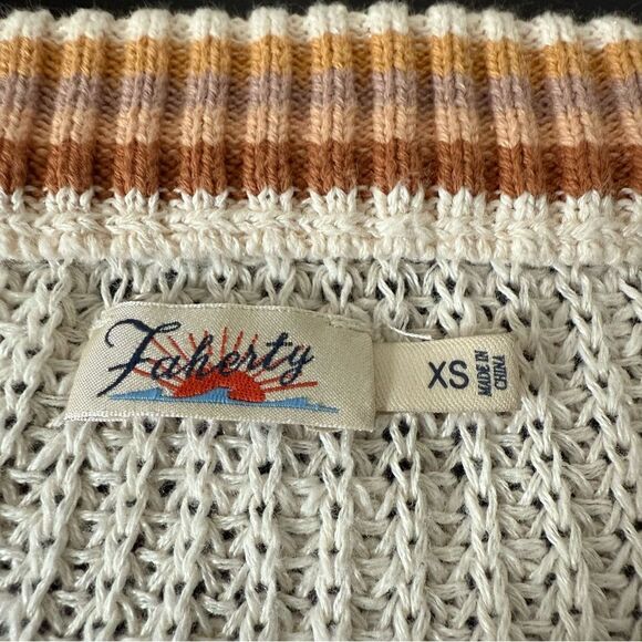 Faherty Sweater Womens Sz XS Miramar Stripe Linen Cotton Chunky Knit V Neck Boho - Picture 7 of 10